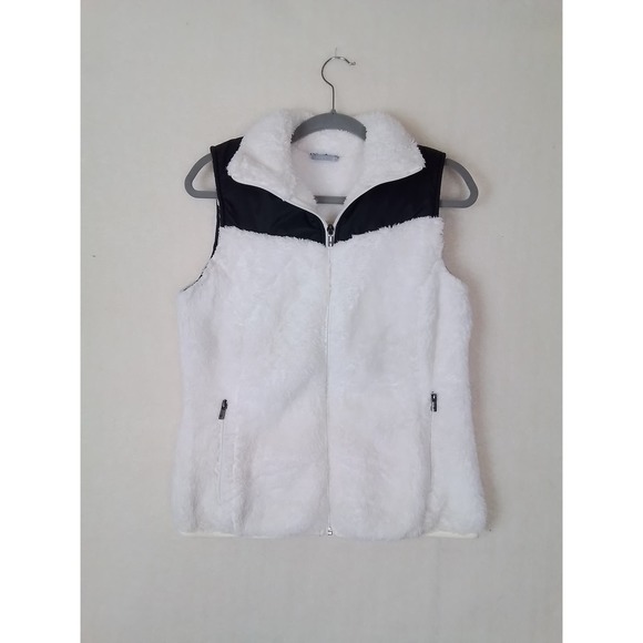 Columbia Womens Vest Sz M Full Zip Sherpa Fleece Lined White Black Color‎ block - Picture 1 of 11
